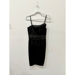 NWT David Meister Sleeveless Spaghetti Strap Peplum Mini Sheath Dress Black 4
